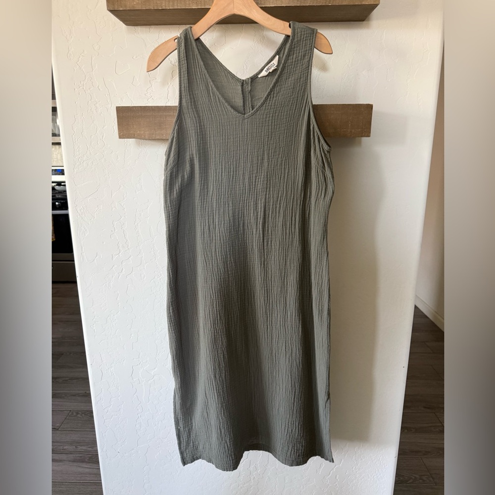 Briggs|Women’s Sleeveless Olive Textured Midi/maxi Dress•Gauzy Beachy in Large